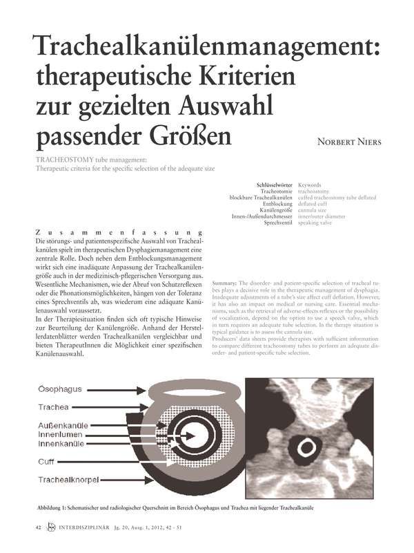 Trachealkanülenmanagement: Therapeutische Kriterien zur gezielten Auswahl passender Größen