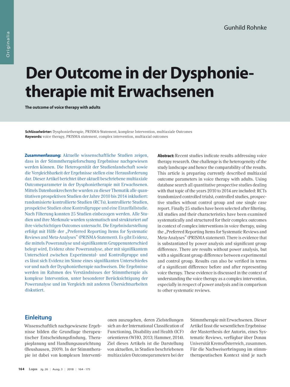 Der Outcome in der Dysphonietherapie mit Erwachsenen