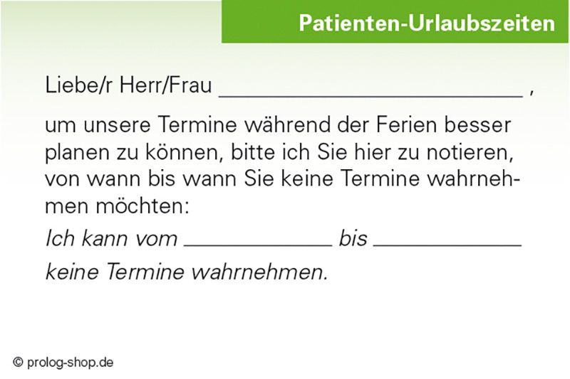 Kleine Helfer-Karten: Patienten-Urlaubszeiten