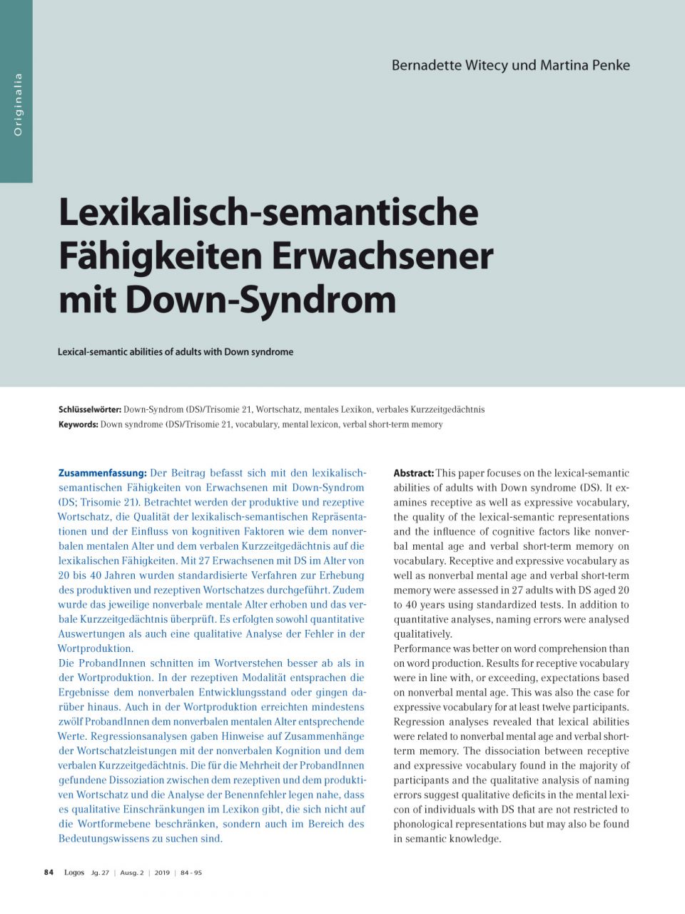 Lexikalisch-semantische Fähigkeiten Erwachsener mit Down-Syndrom