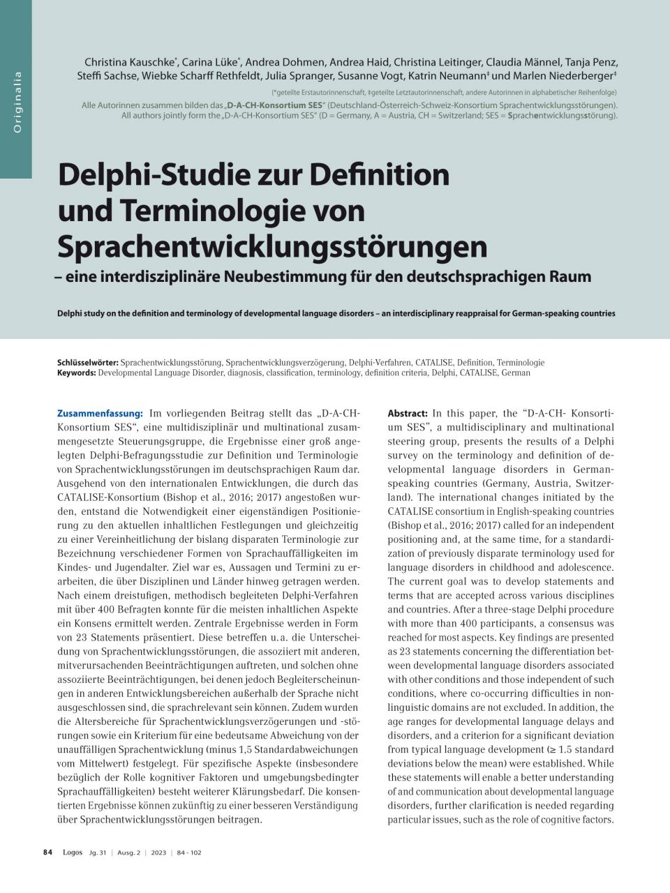 Delphi-Studie zur Definition und Terminologie von Sprachentwicklungsstörungen – eine interdisziplinäre Neubestimmung für den deutschsprachigen Raum
