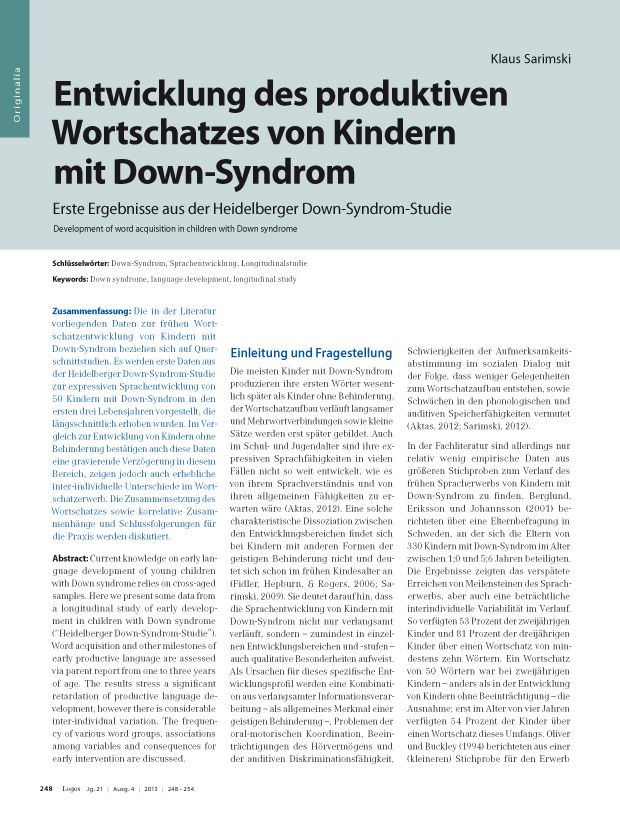 Entwicklung des produktiven Wortschatzes von Kindern mit Down-Syndrom