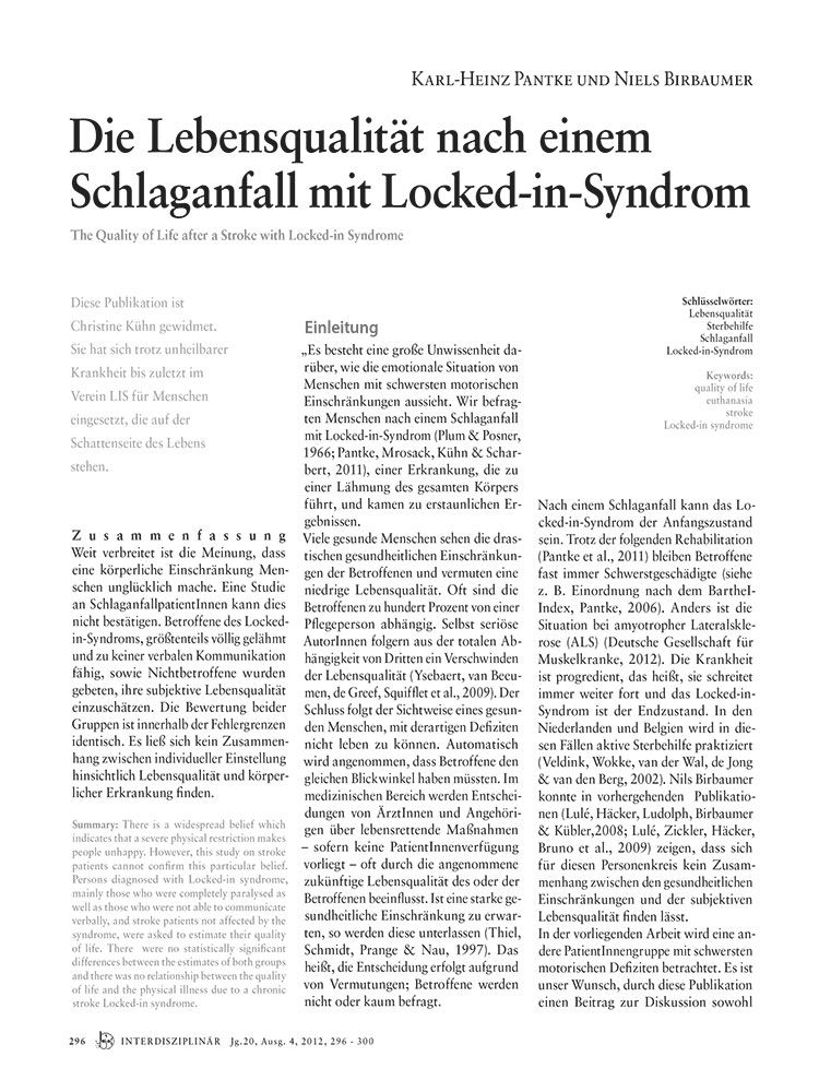 Die Lebensqualität nach einem Schlaganfall mit Locked-in-Syndrom