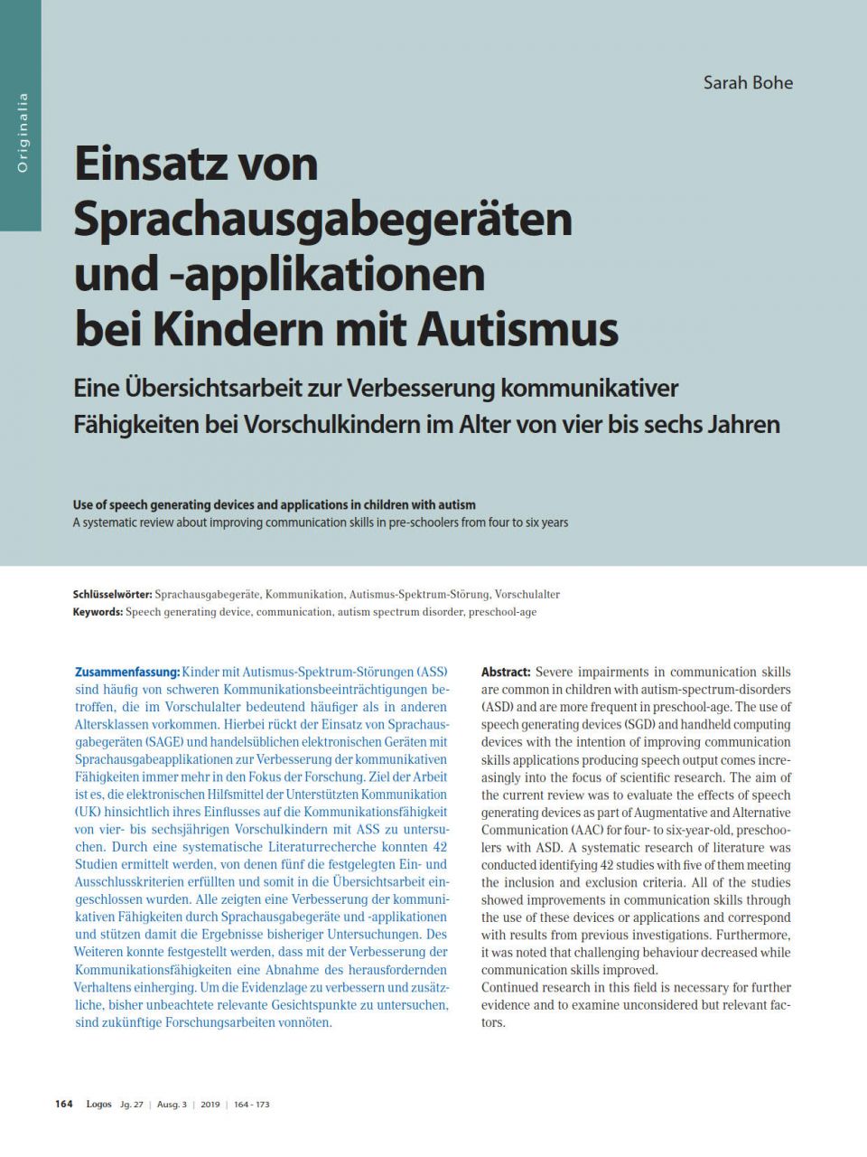 Einsatz von Sprachausgabegeräten und -applikationen bei Kindern mit Autismus