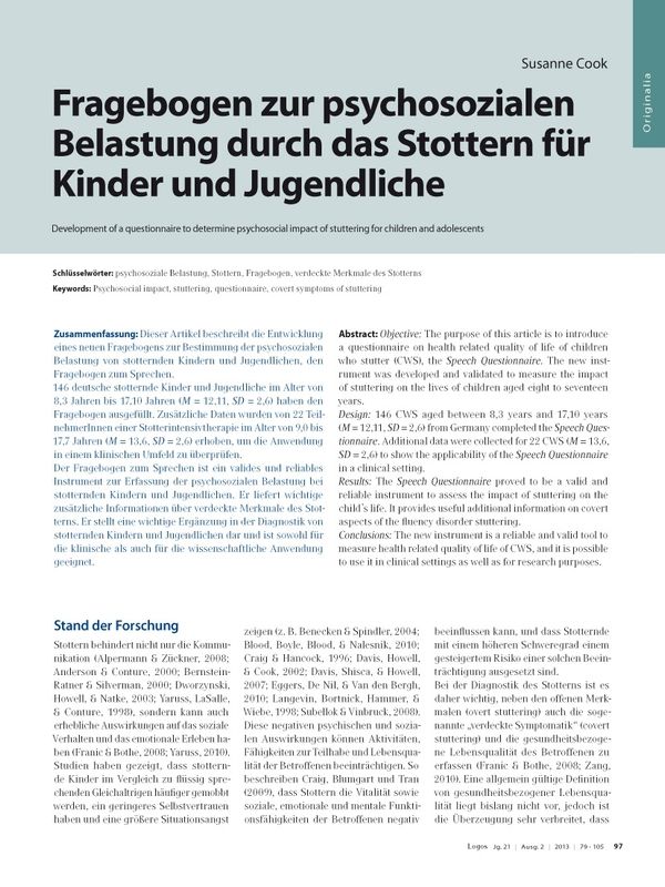 Fragebogen zur psychosozialen Belastung durch das Stottern für Kinder und Jugendliche