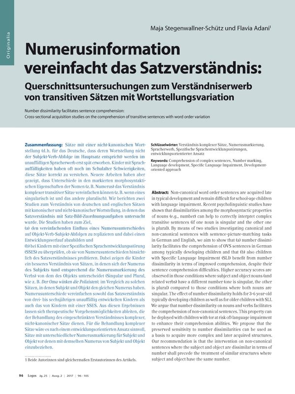 Numerusinformation vereinfacht d. Satzverständnis: Querschnittsunters. z. Verständniserwerb v. transitiven Sätzen m. Wortstellungsvariation