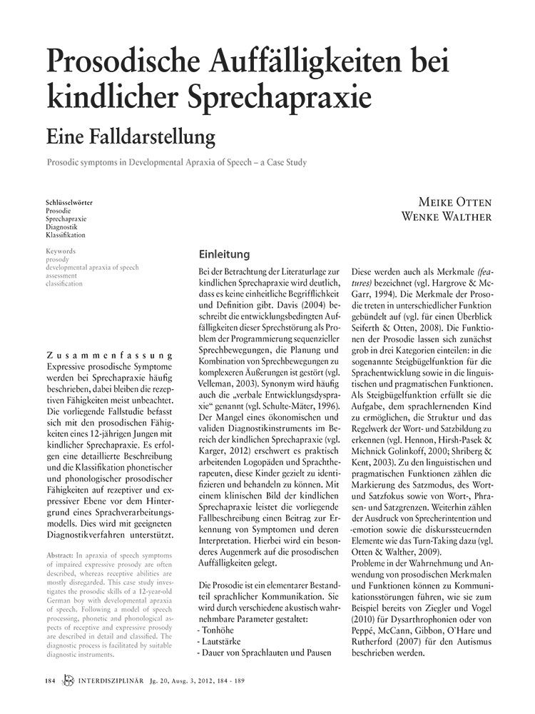 Prosodische Auffälligkeiten bei kindlicher Sprachtherapie