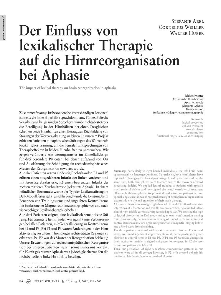 Der Einfluss von lexikalischer Therapie auf die Hirnreorganisation bei Aphasie