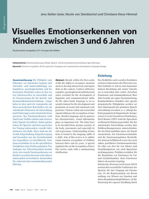 Visuelles Emotionserkennen von Kindern zwischen 3 und 6 Jahren