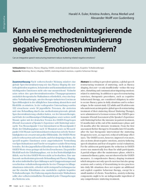Kann eine methodenintegrierende globale Sprechrestrukturierung negative Emotionen mindern?