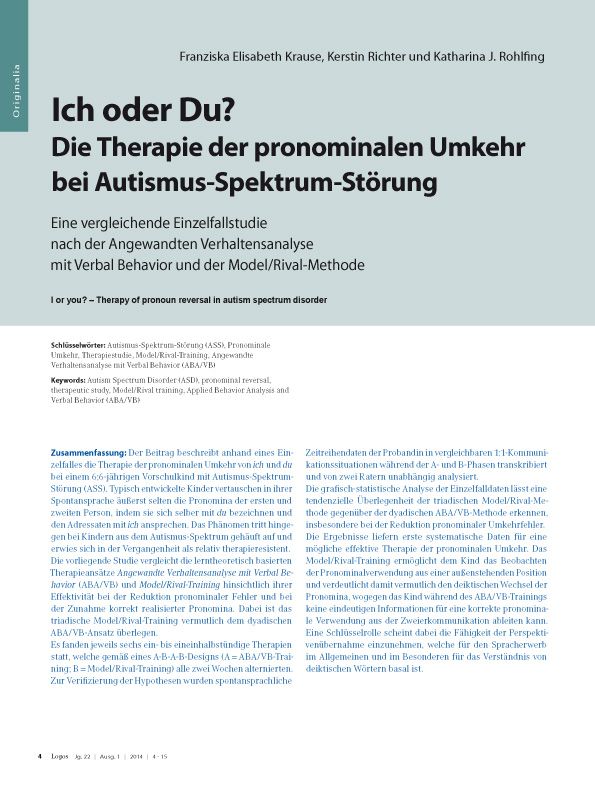 Ich oder Du? – Die Therapie der pronominalen Umkehr bei Autismus-Spektrum-Störung