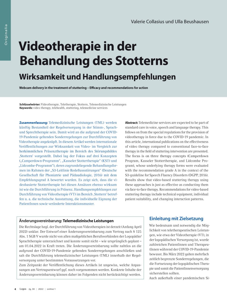 Videotherapie in der Behandlung des Stotterns – Wirksamkeit und Handlungsempfehlungen