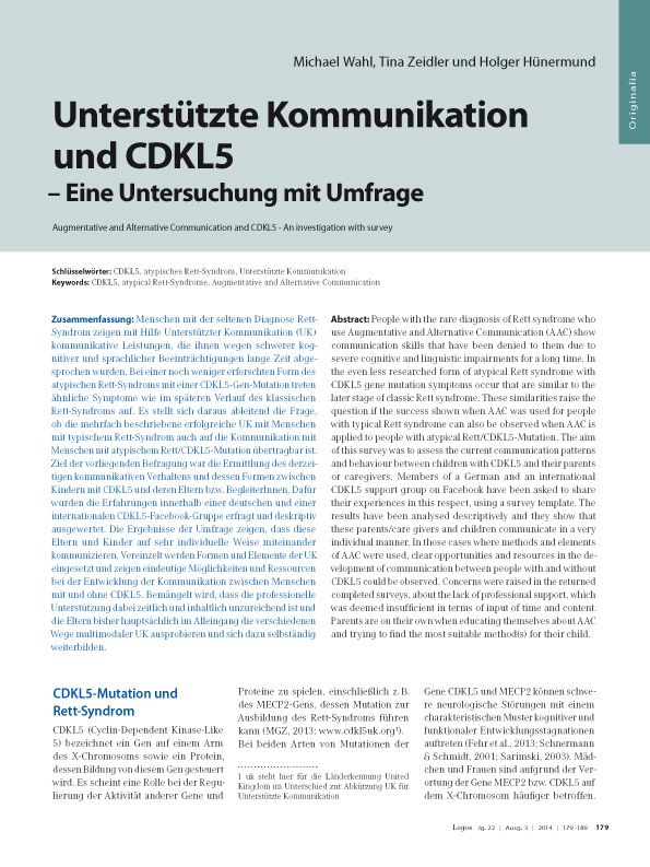 Unterstützte Kommunikation und CDKL5 – Eine Untersuchung mit Umfrage