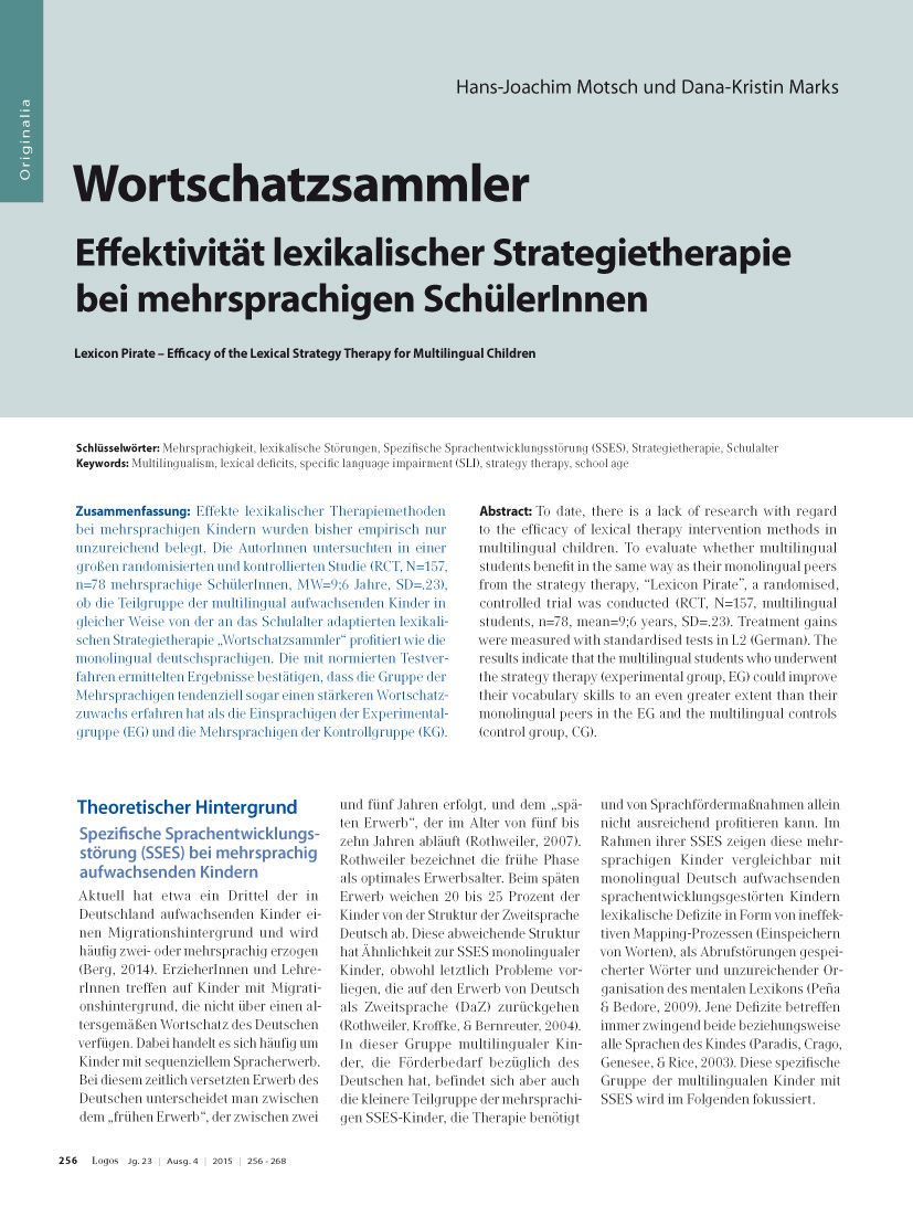 Wortschatzsammler – Effektivität lexikalischer Strategietherapie bei mehrsprachigen SchülerInnen