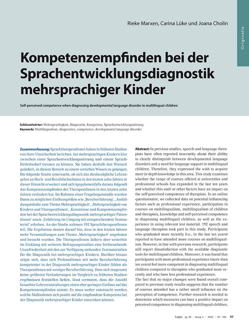 Kompetenzempfinden bei der Sprachentwicklungsdiagnostik mehrsprachiger Kinder