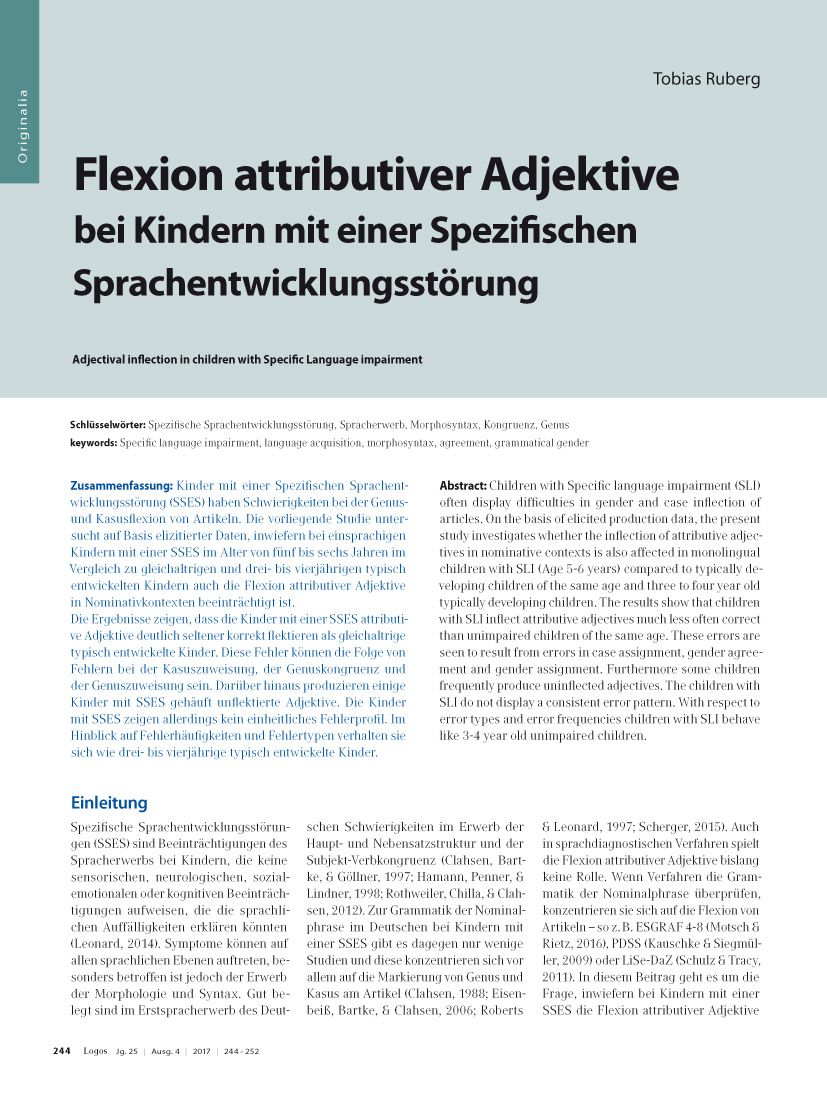 Flexion attributiver Adjektive bei Kindern mit einer Spezifischen Sprachentwicklungsstörung