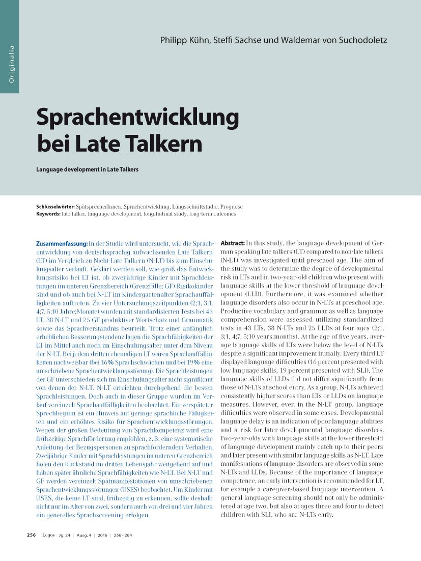 Sprachentwicklung bei Late Talkern