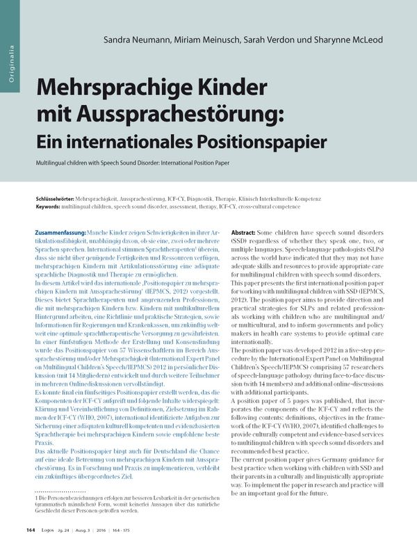 Mehrsprachige Kinder mit Aussprachestörung: Ein internationales Positionspapier