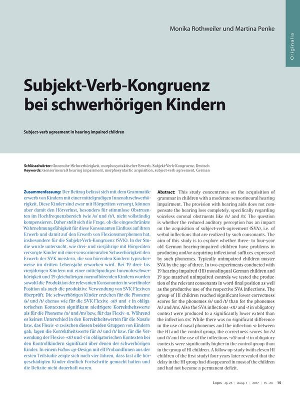 Subjekt-Verb-Kongruenz bei schwerhörigen Kindern