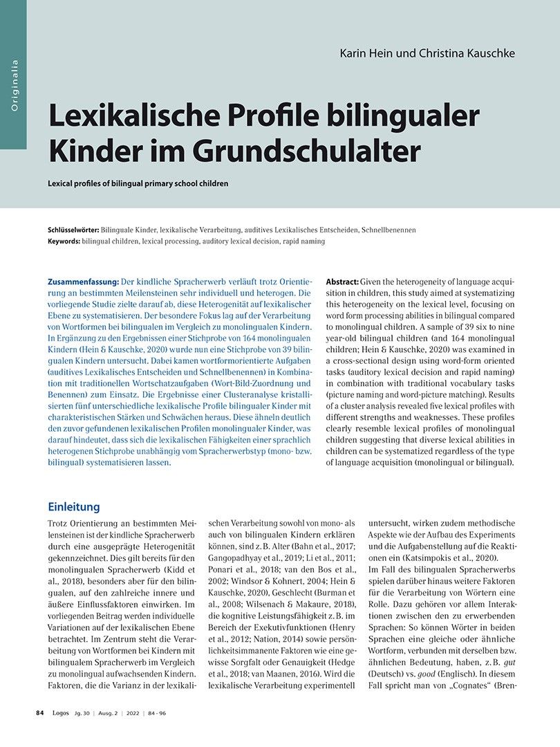 Lexikalische Profile bilingualer Kinder im Grundschulalter